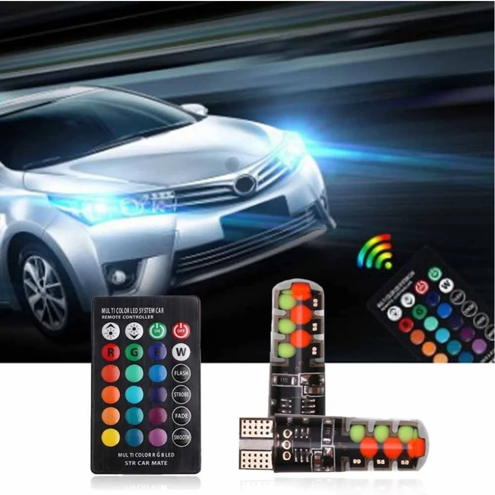 2 шт. автомобильные светодиодсветодиодный лампы T10 RGB с пультом ДУ | Автомобили и