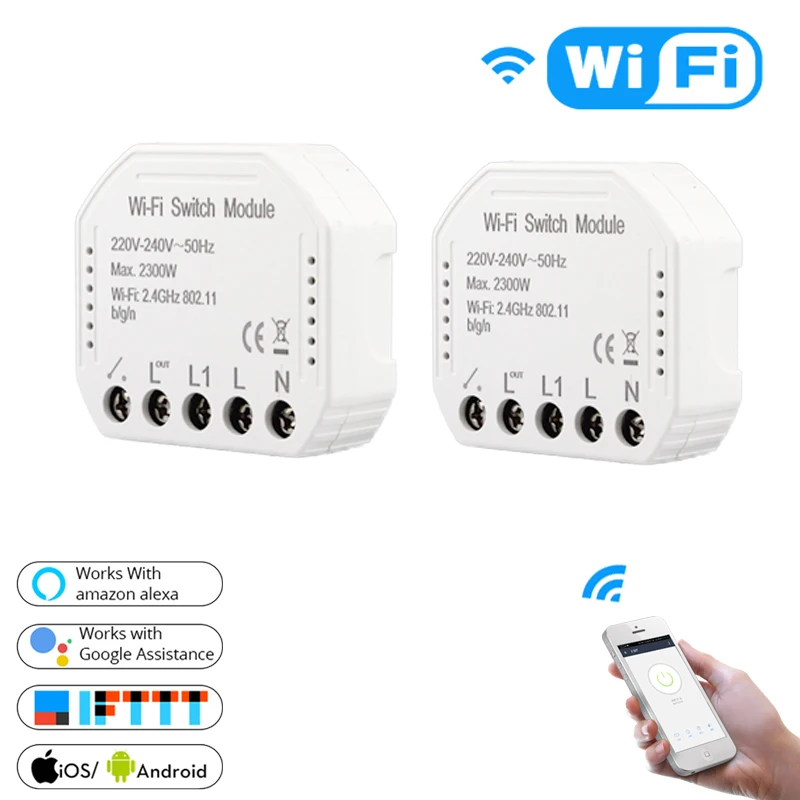 2 Pieces Умный Wi-Fi светильник DIY Smart Life/приложение Tuya с дистанционным управлением 1/2, 1 переключатель, работает с Alexa Echo Google Home - Цвет: 2 Pieces