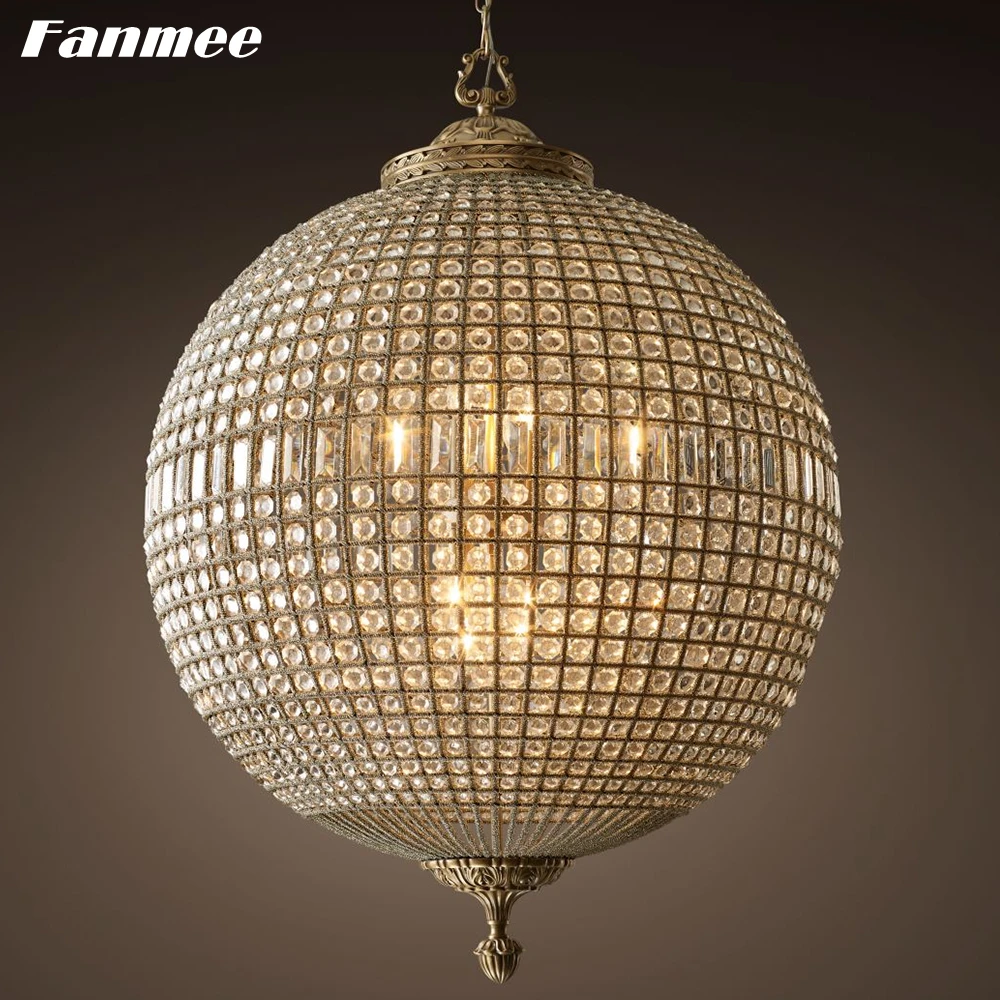 

19th C. Casbah Crystal Chandelier Empire Luxury Globe Chandelier Lighting Antiqued Brass Orb Pednant Hanging Lamp for Bedroom