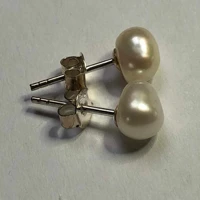 7mm fashion natural white freshwater pearl silver stud earrings classic carnival lucky gift fools day freshwater diy fashion