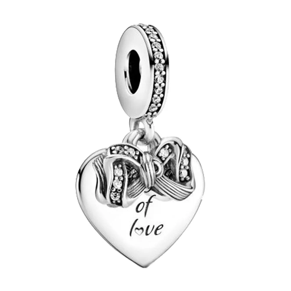 

2020 Winter New 925 Sterling Silver Beads Bow & Love Heart Dangle Charm fit Original Pandora Bracelet Christmas Jewelry
