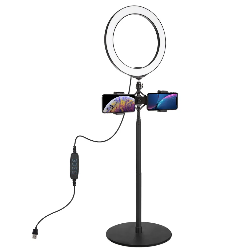 Светодиодный кольцевой светильник для селфи 10 2 дюйма с зажимом сотового