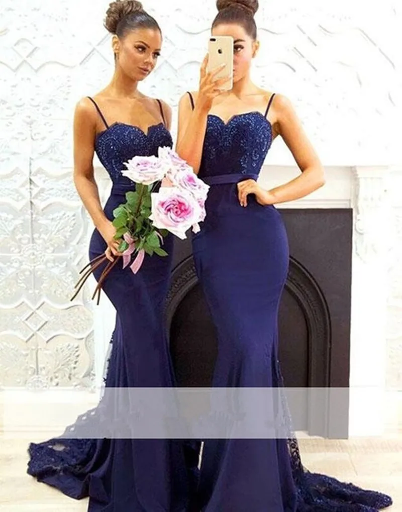 

ANGELSBRIDEP Spaghetti Straps Mermaid Bridesmaid Dresses Long Chiffon Fashion Applique Beading Formal Evening Party Gowns Hot