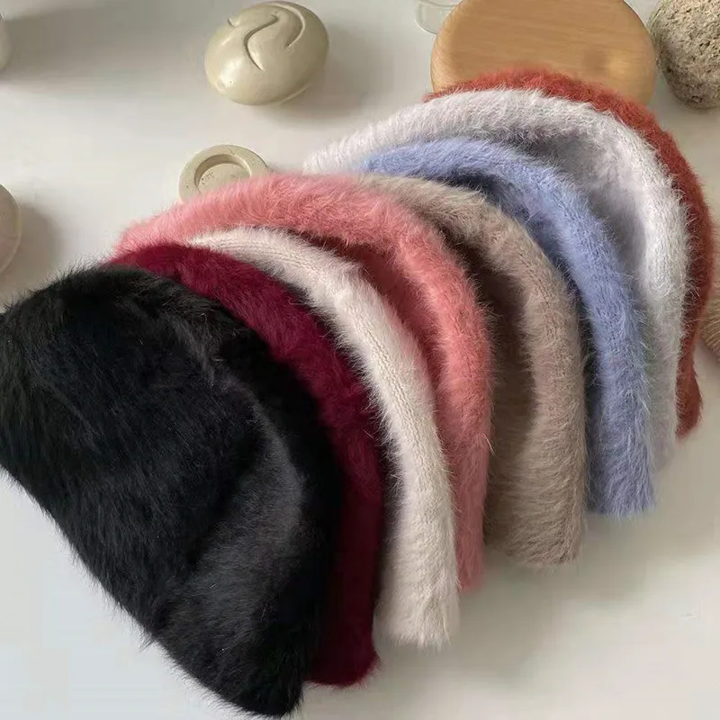 

2021 шапка зимняя женская модная однотонная шапка из кроличьего меха Панама шапка рыбака Ретро Вязаная Шерстяная Панама для раковины