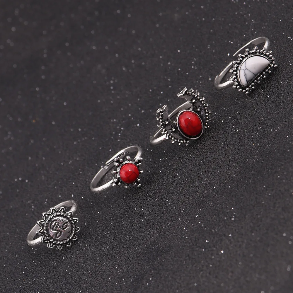14 шт./компл. Ретро Античное серебряное очаровательное кольцо с красной