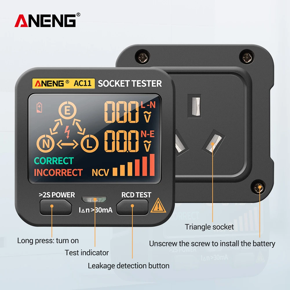 ANENG-Detector Digital de polaridad de circuito, enchufe de voltaje, enchufe de salida, enchufe US/UK/EU/AU, AC11