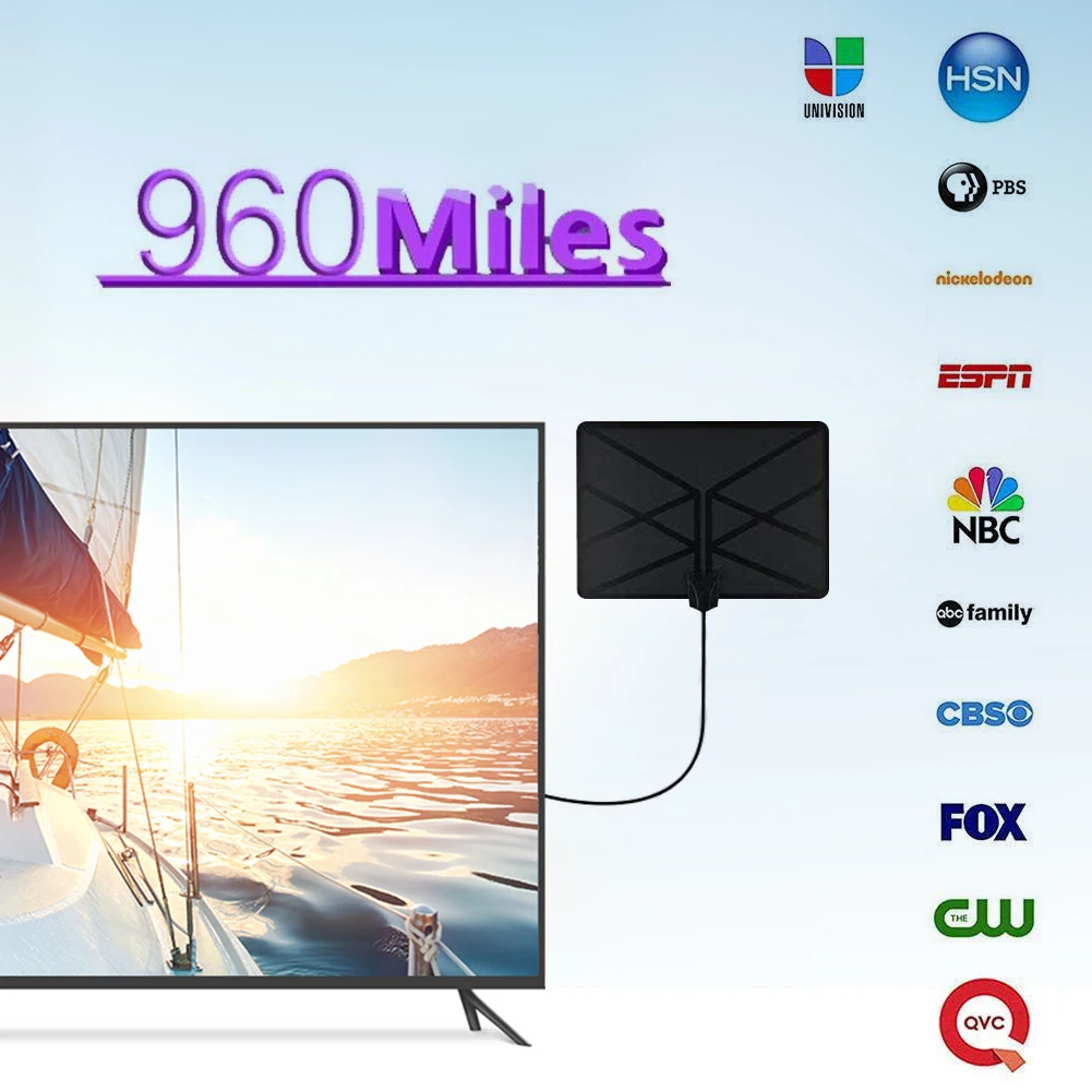 960 Miles Range 4K Digital HDTV Aerial Indoor Amplified Antenna HD 1080P DVB-T2 Freeview TV for Life Local Channels Broadcast |
