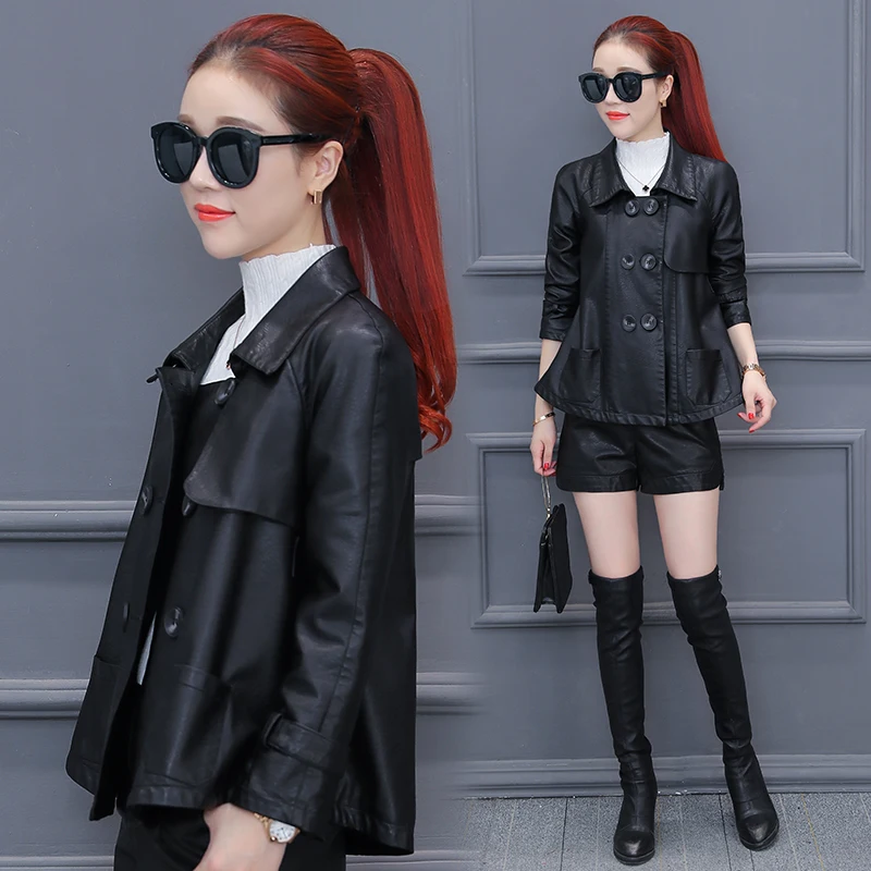 Куртка из искусственной кожи Женская Осенняя женская одежда короткое пальто с