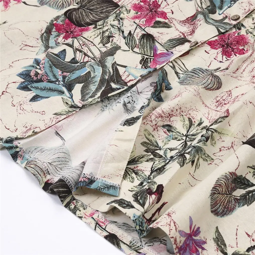 

Women Floral Printing Sleeveless Long Dresses Flower Boho Beach Summer Sundress Female Casual Button Dress S-2XL