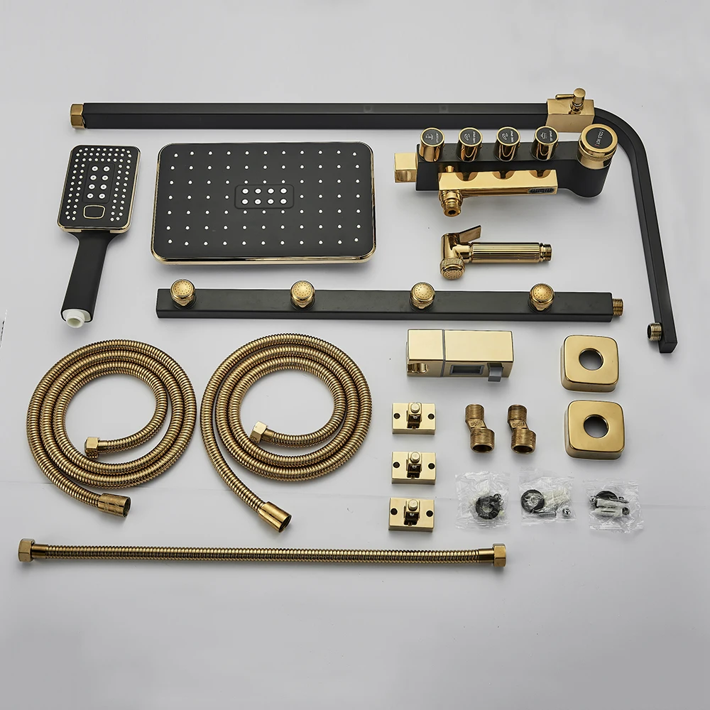 Набор для душа Senducs черного и золотого цвета роскошный латунный смеситель ванной