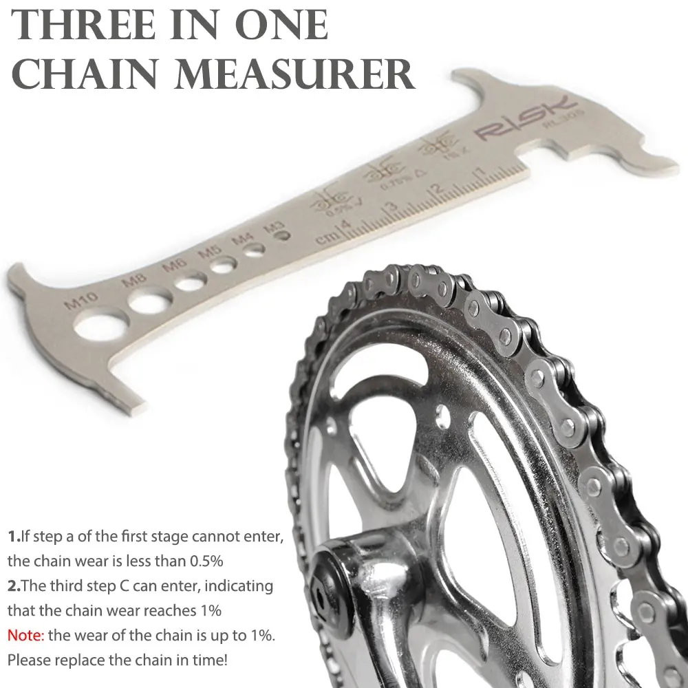 

Risk 3 In 1 Bicycle Chain Checker MTB Road Bike Gauge Tool Wear Gauge Calipers Measuring Screw Chain Hook Cycling Accessories