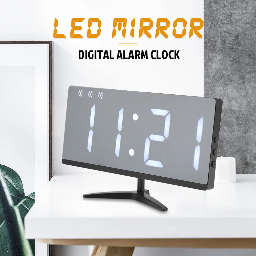 

Цифровой зеркальный будильник с функцией повтора времени, даты, температуры, светодиодный дисплей, зарядка через USB, питание от аккумулятор...