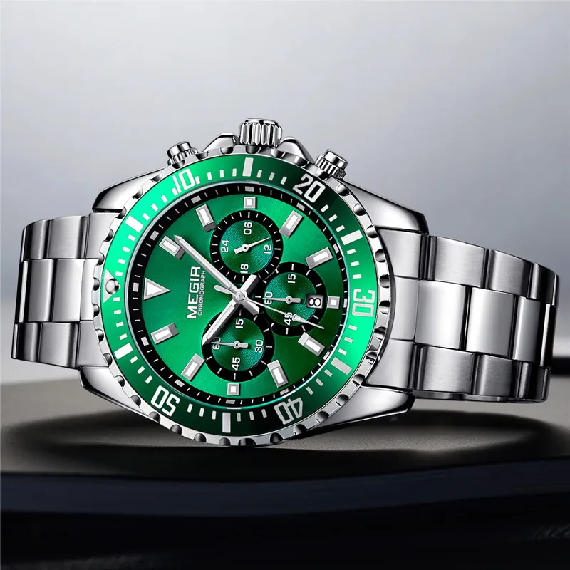 Часы MEGIR Мужские кварцевые с хронографом роскошные Брендовые спортивные
