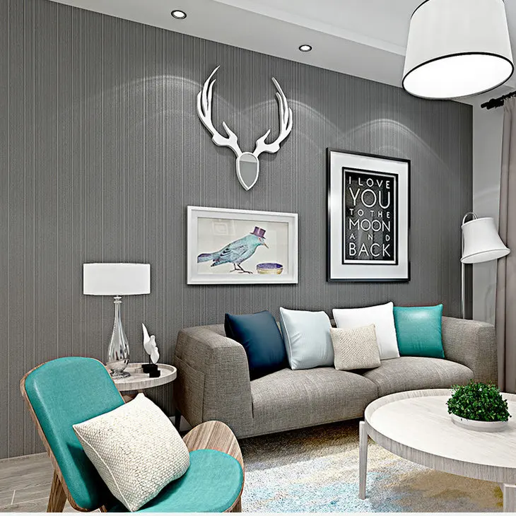 

Modern minimalist plain color nonwoven wallpaper vertical striped living room full of bedroom study large area wallpaper.