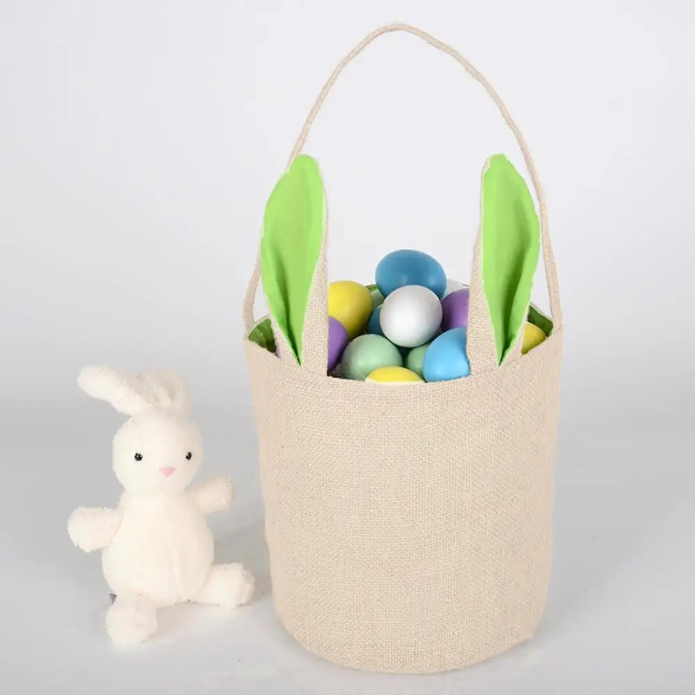 Пасхальная корзина для пасхальных яиц с джутовым полотном и кроличьими ушками |