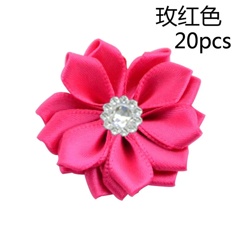 Rose 20 шт розовые/белые маленькие атласные Стразы ручной работы, тканевые цветы для рукоделия, свадебной вечеринки, Аппликации, аксессуары для одежды - Цвет: Rose