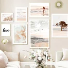 Картина на холсте морской пляж цветок девушка дерево камень небо птица скандинавские плакаты и принты настенные картины для украшения дома