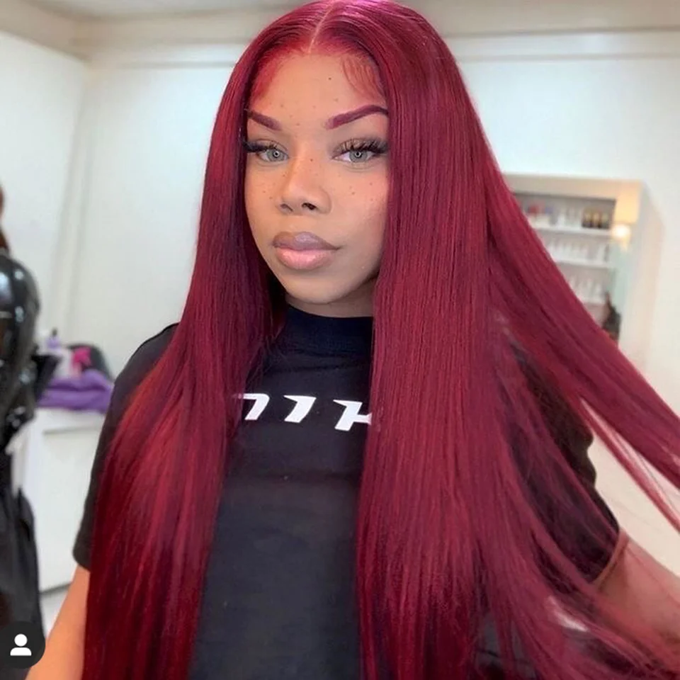 Прямые бордовые кружевные передние парики 99j цвет человеческие волосы с детскими