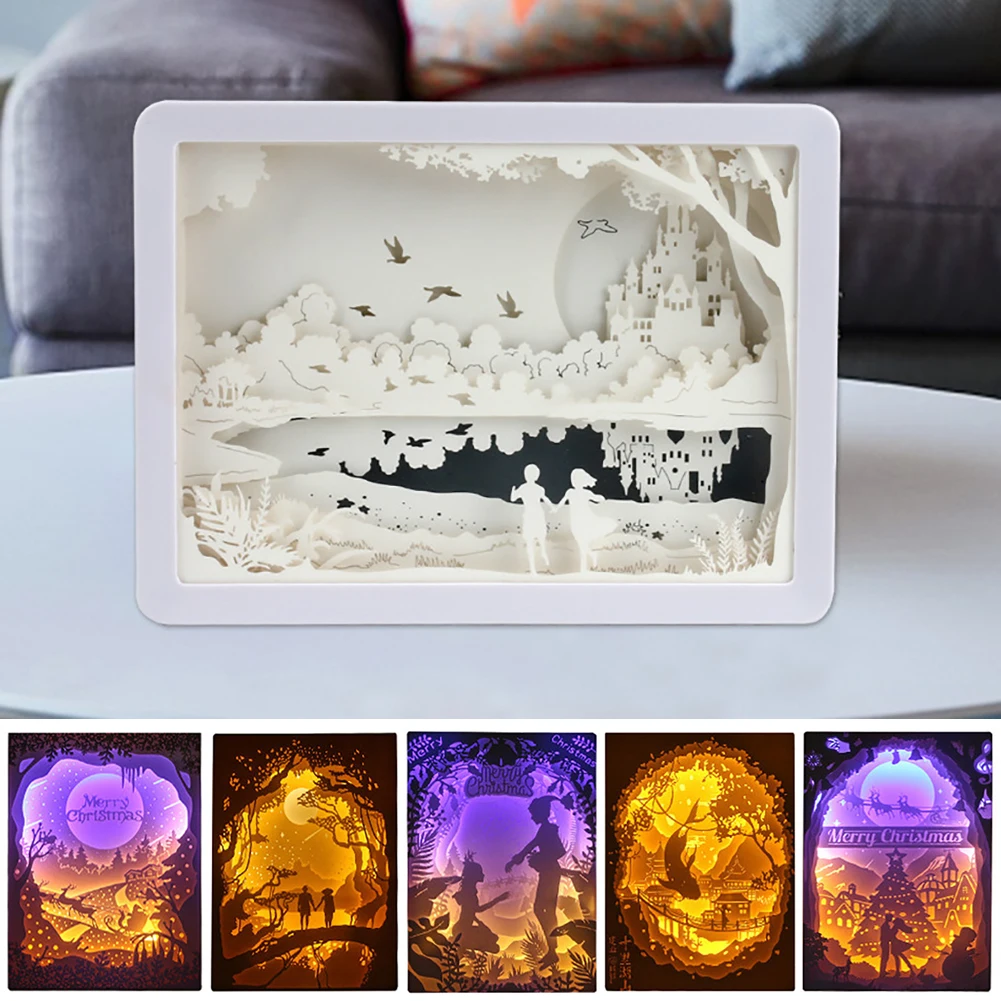 DIY 3D лампы для резьбы по бумаге тени резные огни креативный пульт дистанционного