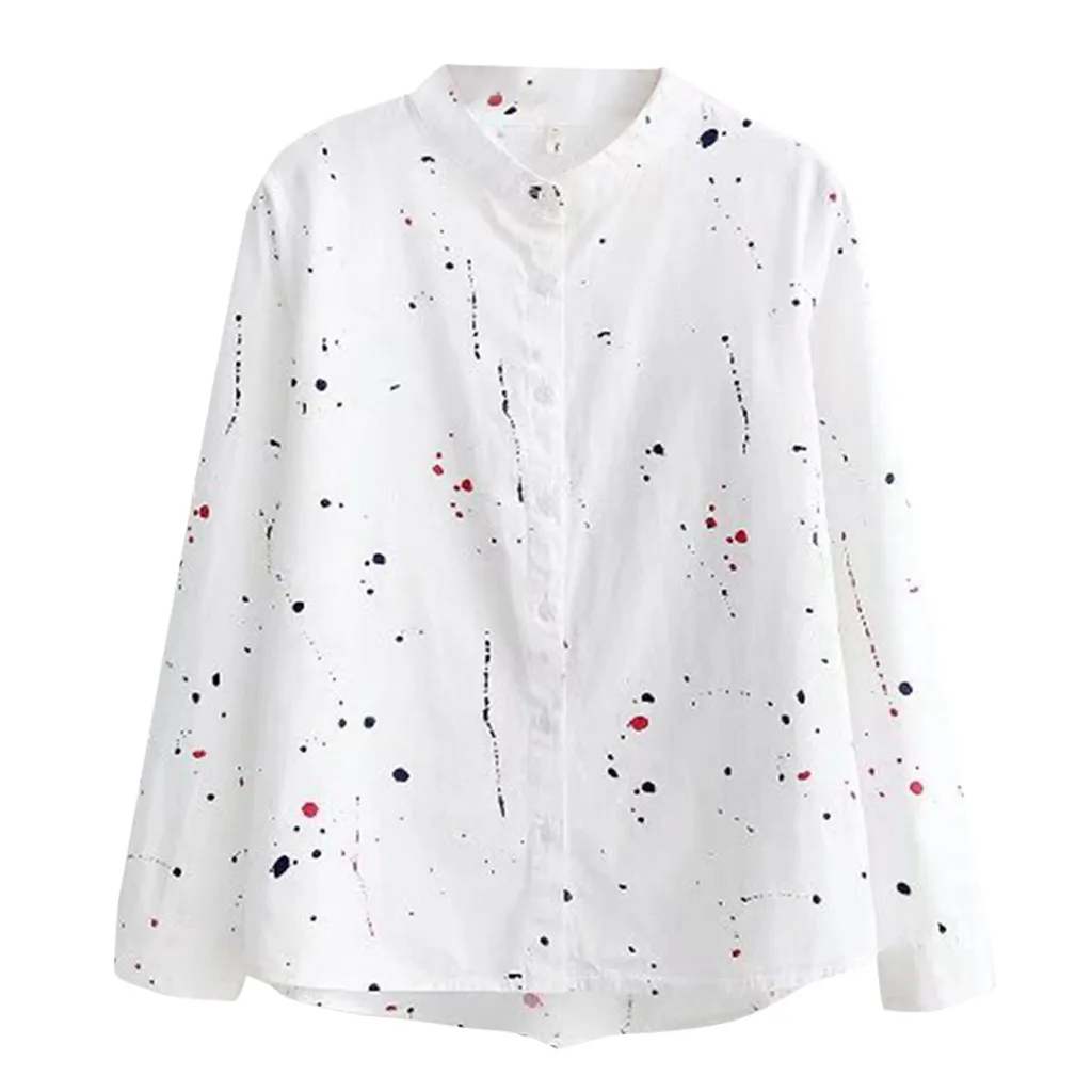 

Korean Version Shirt Women Korean Style Dit Print Blouses 2021 Fashion Oversized Streetwear Button Up Shirt Long Sleeve Casual