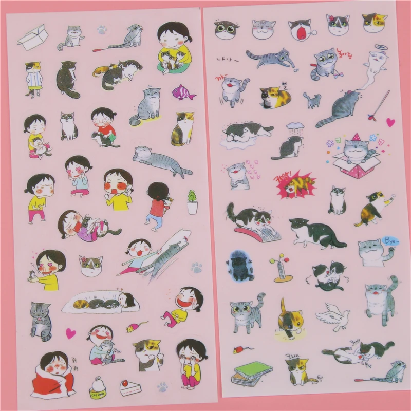 6 шт./упак. корейские канцелярские товары оптом милый кот Прозрачный фон стикеры