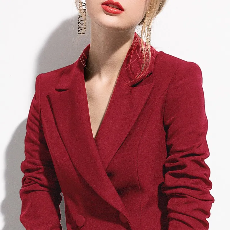 Женский костюм с длинным рукавом Блейзер двубортное платье куртка Весенняя