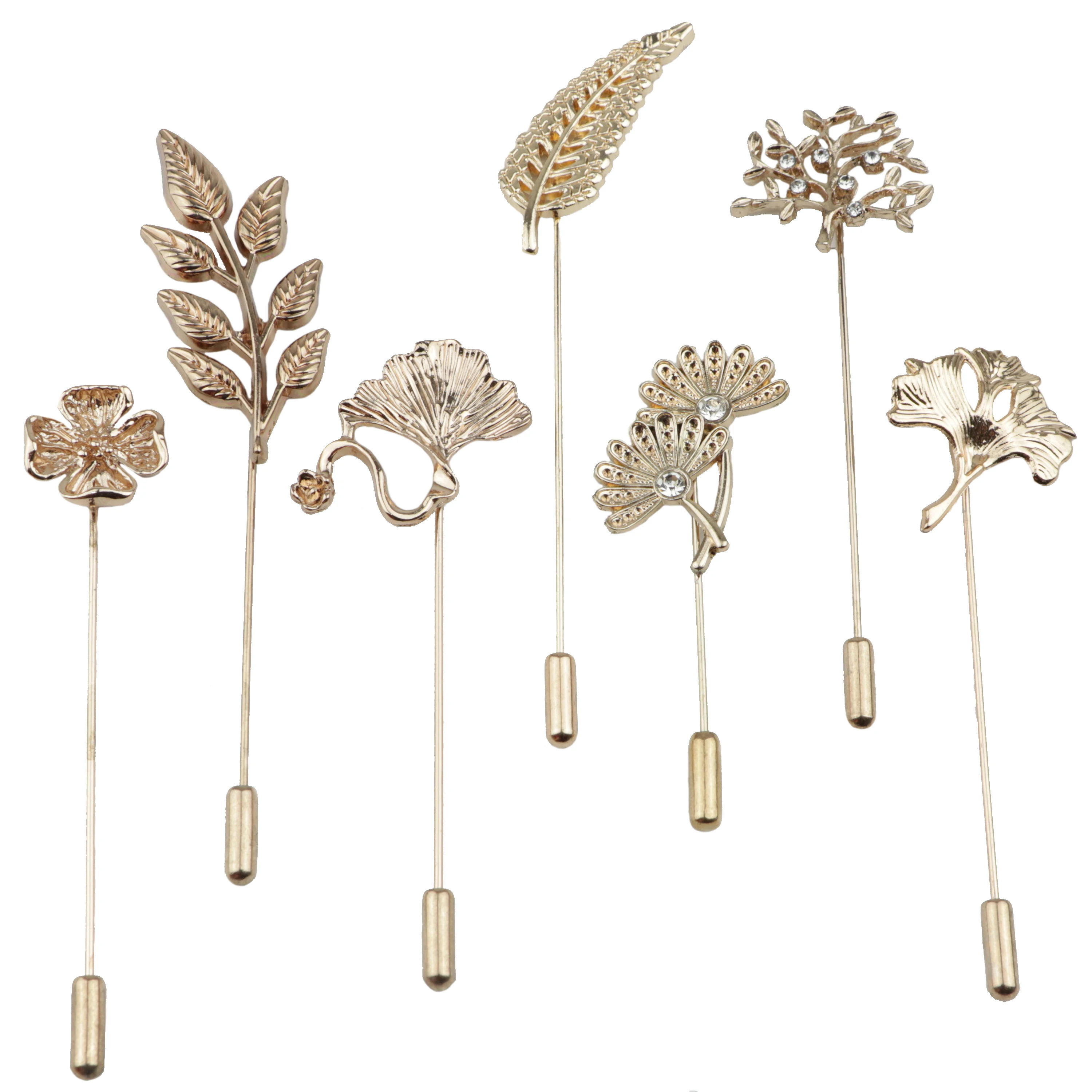 Новая модная Мужская Длинные броши Ретро булавка с золотым листом цветок-брошь