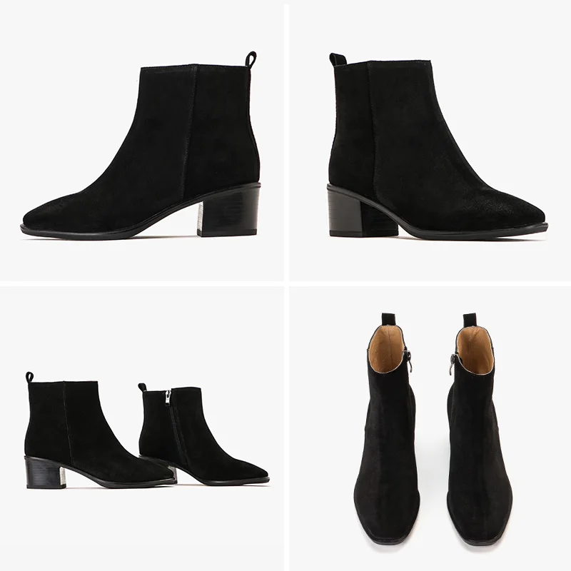 

BeauToday Ankle Boots Women Cow Suede Leather Fashion Square Toe Side Zip Autumn Winter Lady High Heel Shoes Handmade 03351