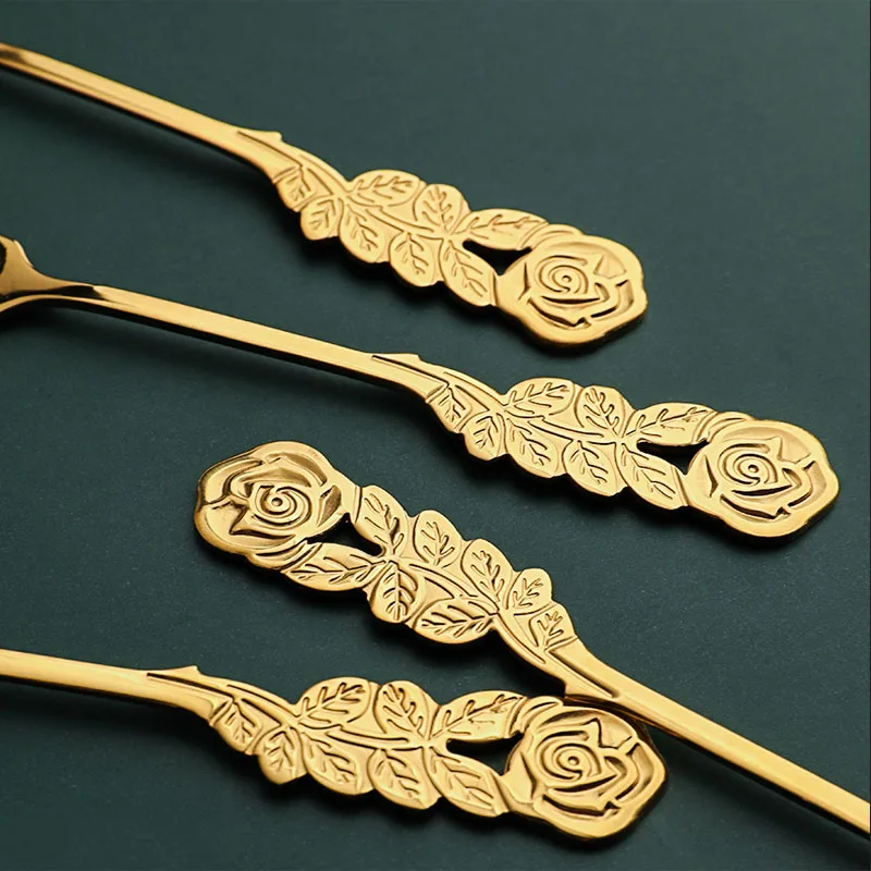 Кофейная ложка в стиле ретро креативная розовая ручка вилка из нержавеющей стали