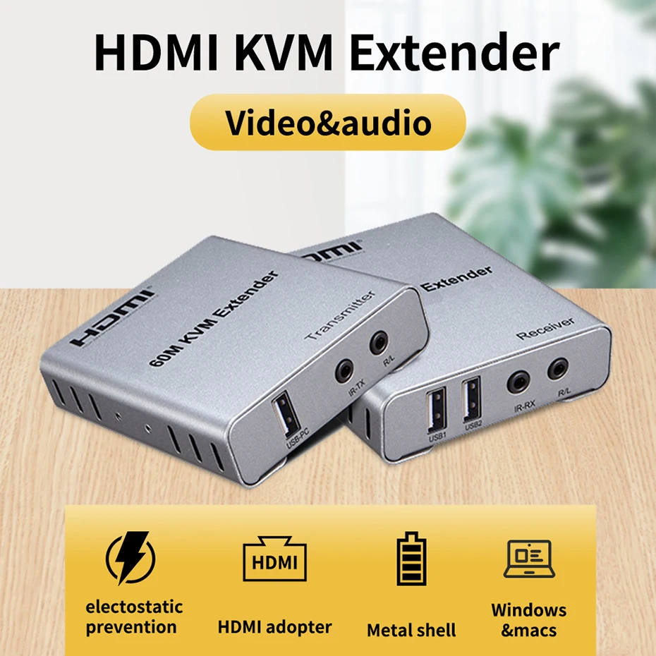 HDMI совместимый USB KVM удлинитель 60 м по cat5e/6 RJ45 Ethernet кабель 1080P R/L аудиовыход с ИК