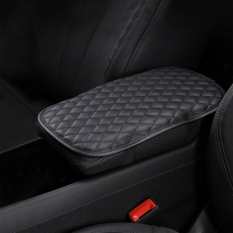 

Universal Car Leather Armrest Pad Cover Black Grid PU Leather Center Console Box Cushion Case Auto Armrest Protector
