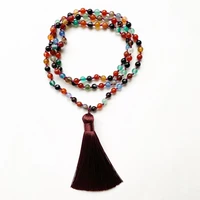 6 mm colorful onyx stone natural bead prayer mala beads 108 necklace stone buddhism bracelet tassel knotted jewelry