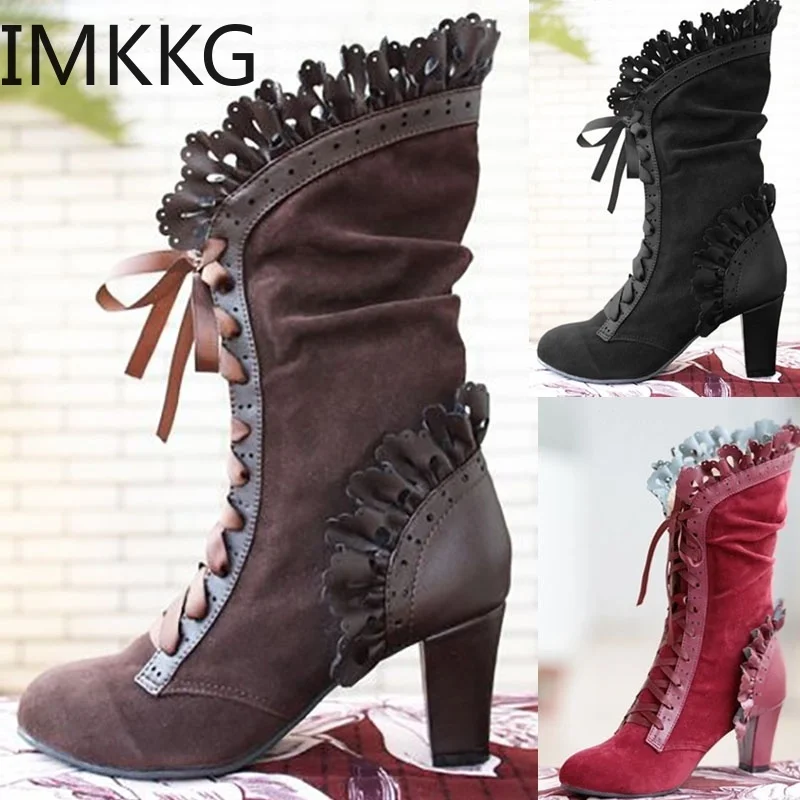 Ботинки женские зимние из ПУ кожи до середины икры на высоком каблуке|Сапоги