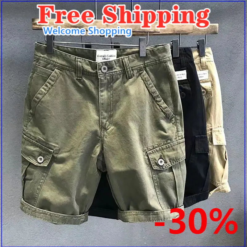 New multi-pocket casual cargo shorts for men's summer cropped pants Cross-pants jeans denim shorts sweat shorts  men shorts