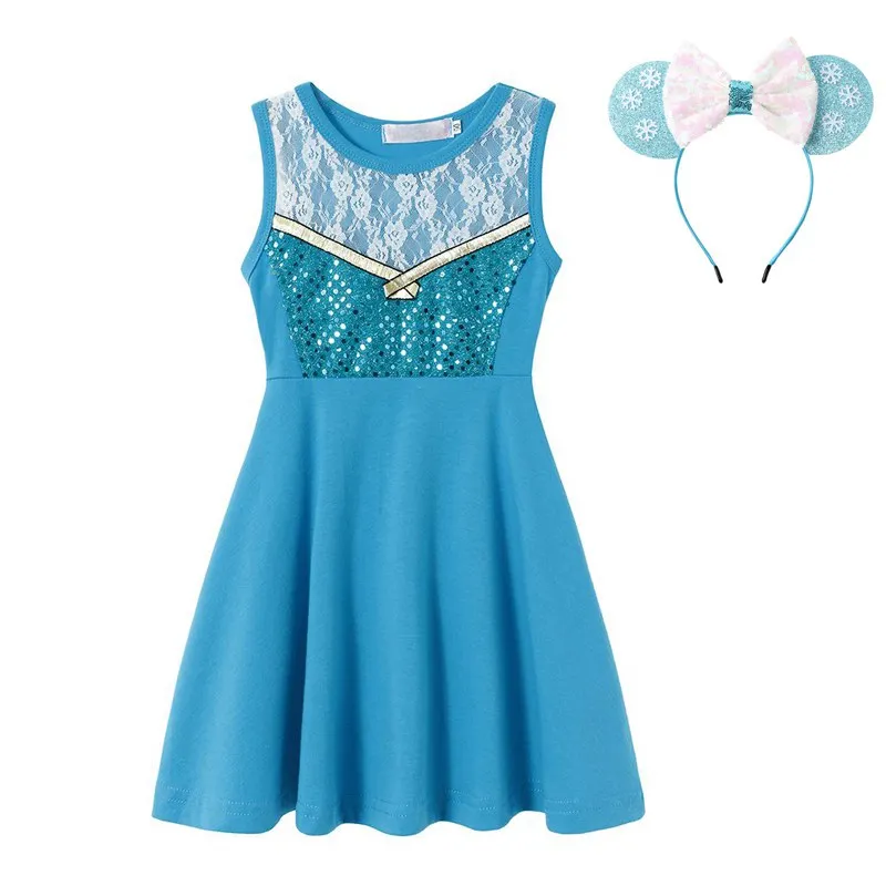 Elsa Set Праздничное платье принцессы с героями мультфильмов костюмы для девочек Elena Рапунцель Золушка Эльза Белоснежка Белль Эльза Анна Ариэль Минни Маус платья - Цвет: Elsa Set
