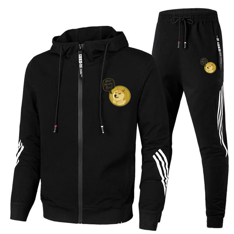 

2021 Spring Autumn Men Striped Tracksuit Hooded Sweat Suit Set Outdoor Sport Wear Fitness 2 Piece Running Set Plus Size 6XL