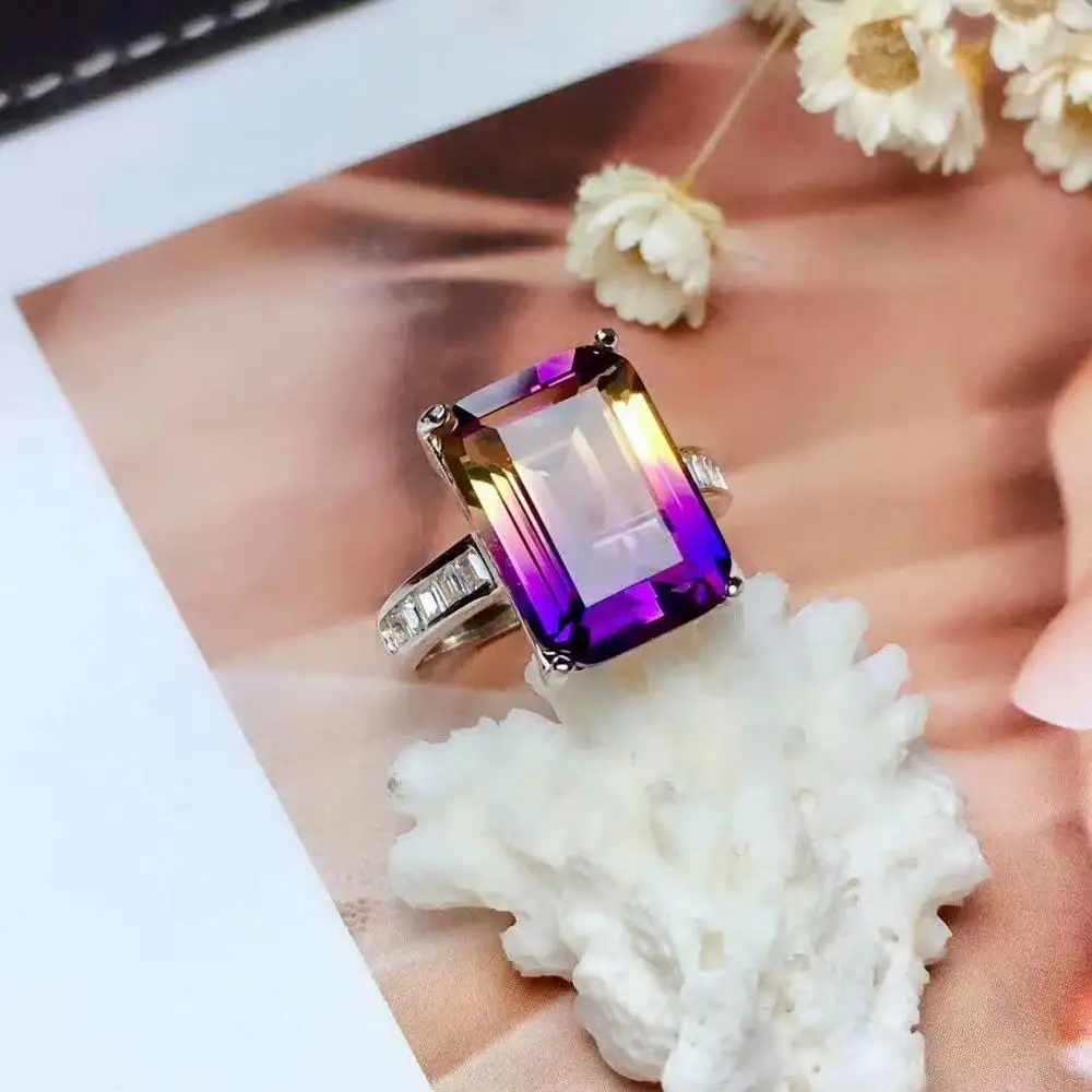 

shilovem 925 sterling silver piezoelectric ametrine rings fine Jewelry women trendy party classic gift new 10*14mm mj1014884agzj