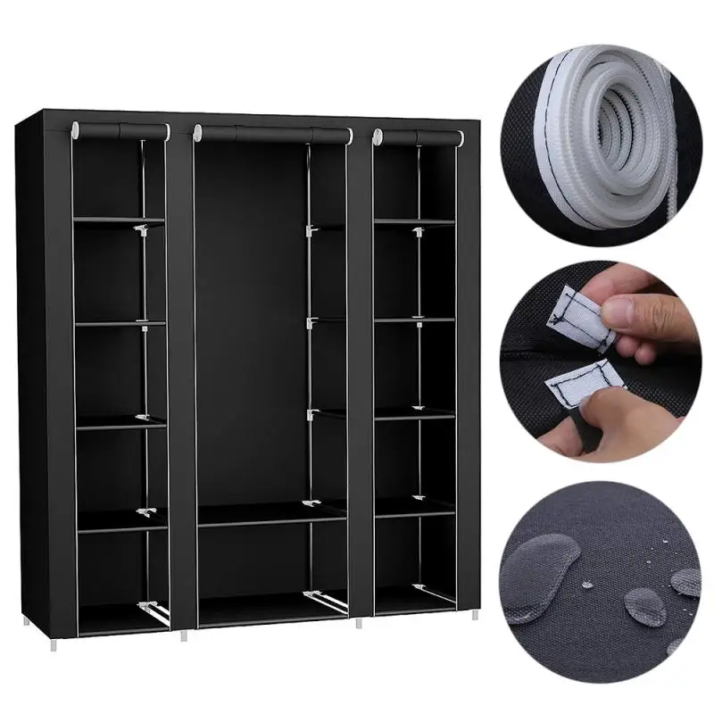 

67" Portable Wardrobe Furniture Storage Cabinet Fabric Closet Folding Non Woven Waterproof Dust-proof Bedroom Cabinet Closet New