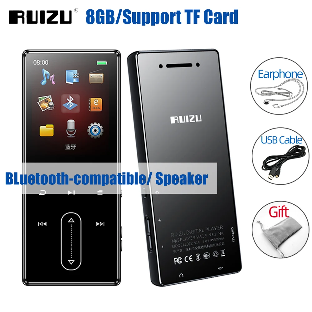 

RUIZU D22 Bluetooth MP3 Player Portable Audio Music Player 8GB with Built-in Speaker Support FM Radio,Recording,E-Book,Pedometer
