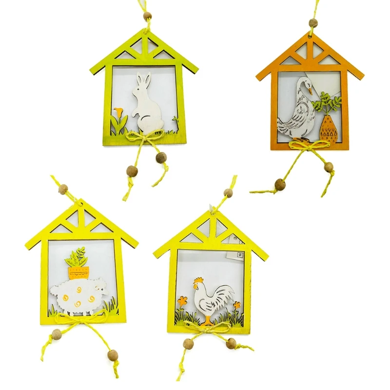 

4 шт./компл., деревянный домик, кролик, утка, овечка, искусственные пасхальные украшения, «сделай сам», украшение для домашвечерние