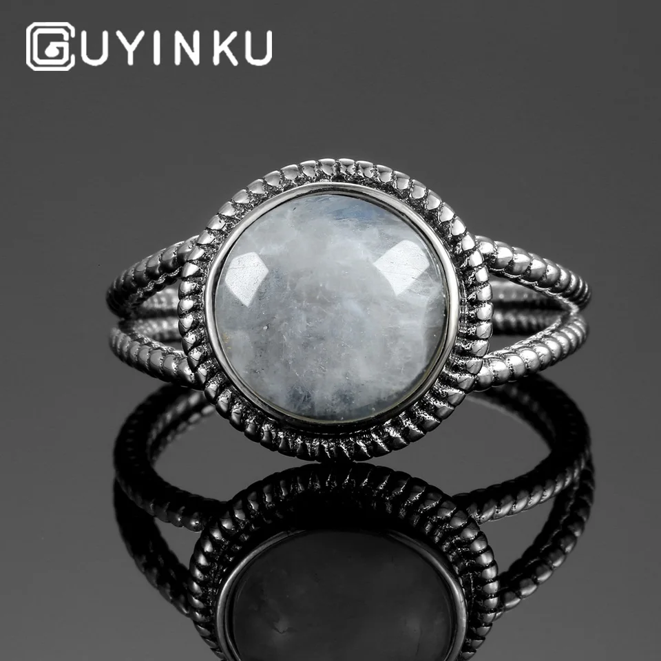 GUYINKU 925 серебряные ювелирные изделия кольца с 10 мм круглый натуральный лунный