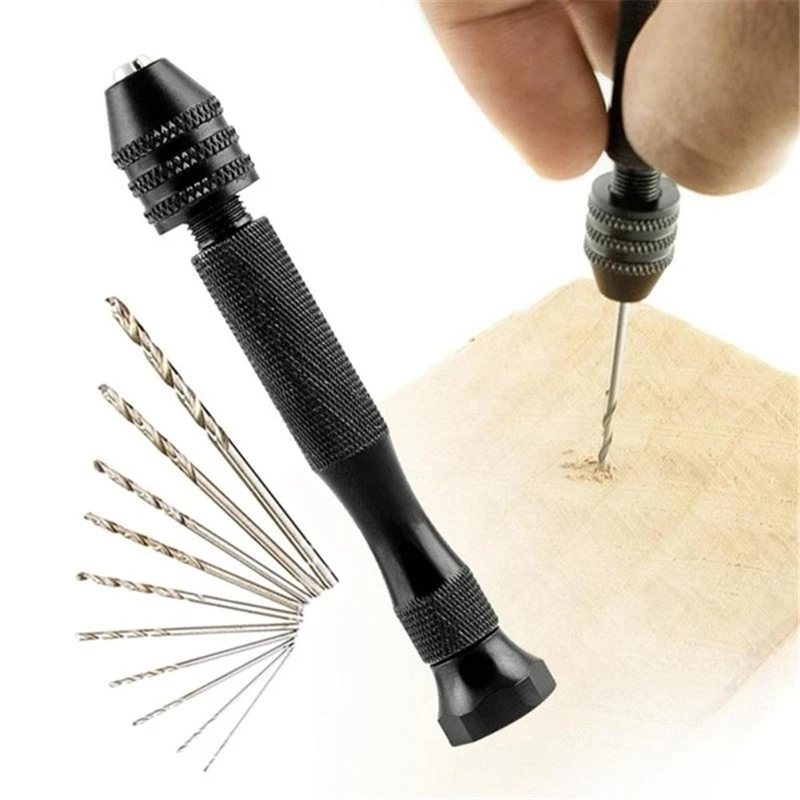 1set Twistdrill Handdrill Mini With Aluminum Hand Drill Micro Keyless Chuck 10 Twist Drills Rotary Tools | Инструменты