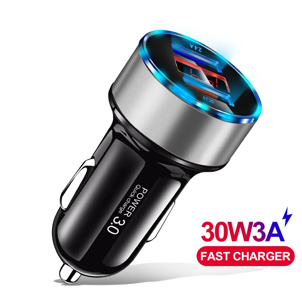 Олаф 30 Вт 5 В 3 А двойной QC 3,0 быстрое USB Автомобильное зарядное устройство для iPhone X 8 samsung S10 Xiaomi Quick Charge 3,0 в автомобиль и светодиодный цифровой дисплей