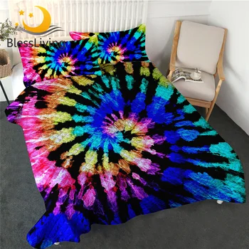 BlessLiving Tie Dye Printed Coverlet Set Colorful Microfiber Bed Spreads Watercolor Blooming Bedding Stylish Thin Duvet 3pcs 1