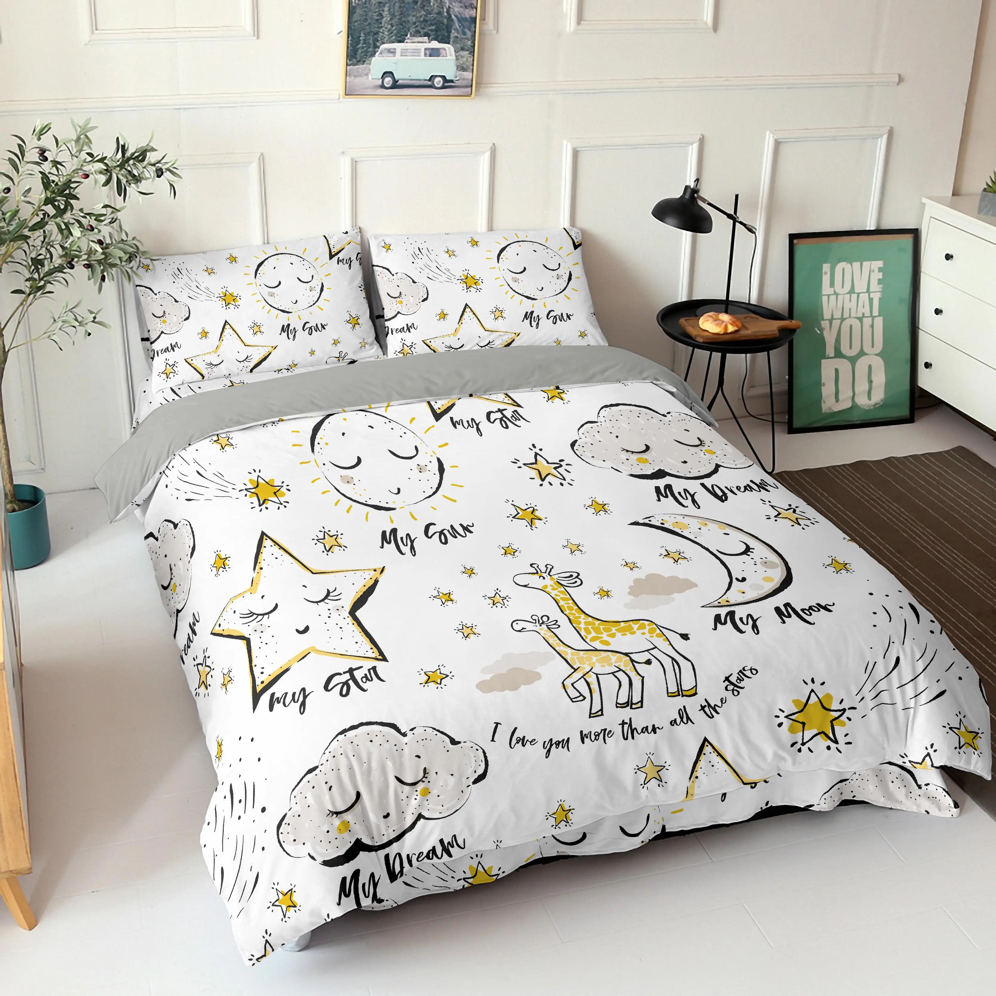 

Cartoon Clouds Stars Giraff Case Duvet Cover Print 2/3Pcs Bedding Set For Children Girl 200x200 2 People Home Textiles King Size
