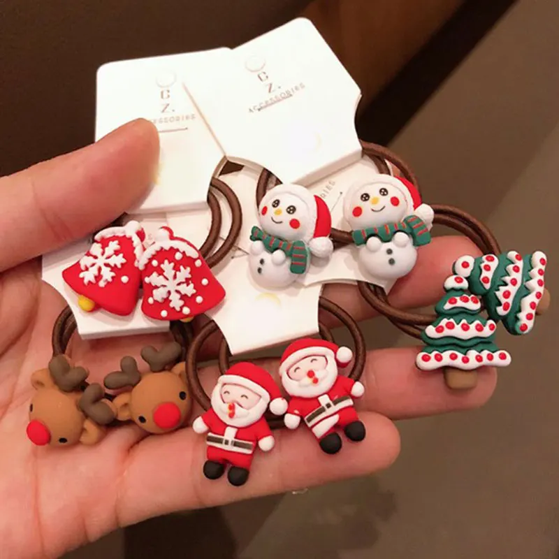 

2pcs Christmas Elastic Hair Bands Little Kids Hair Ties Stretch Hair Rope Rubber Gum Santa Claus Scrunchies Accessories