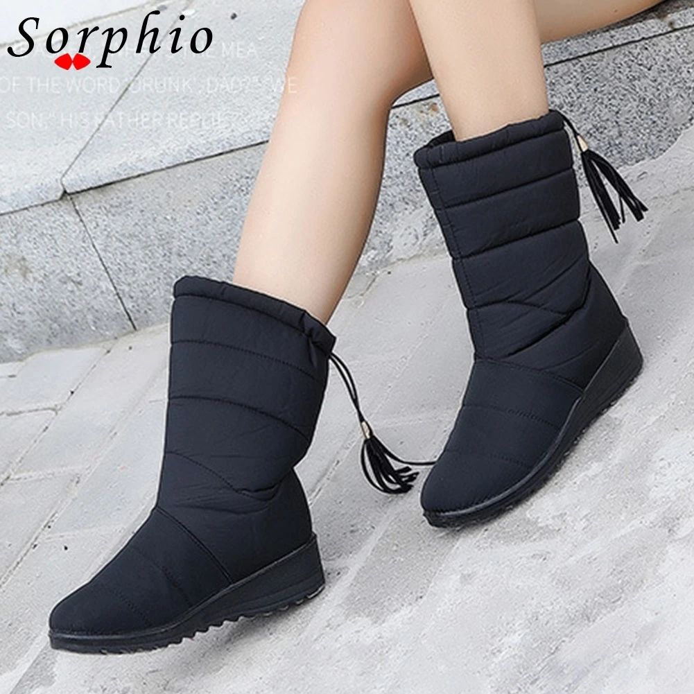 

Женские зимние сапоги, синтетические удобные сапоги до колена, домашняя теплая зимняя женская обувь, повседневные сапоги на танкетке с холо...