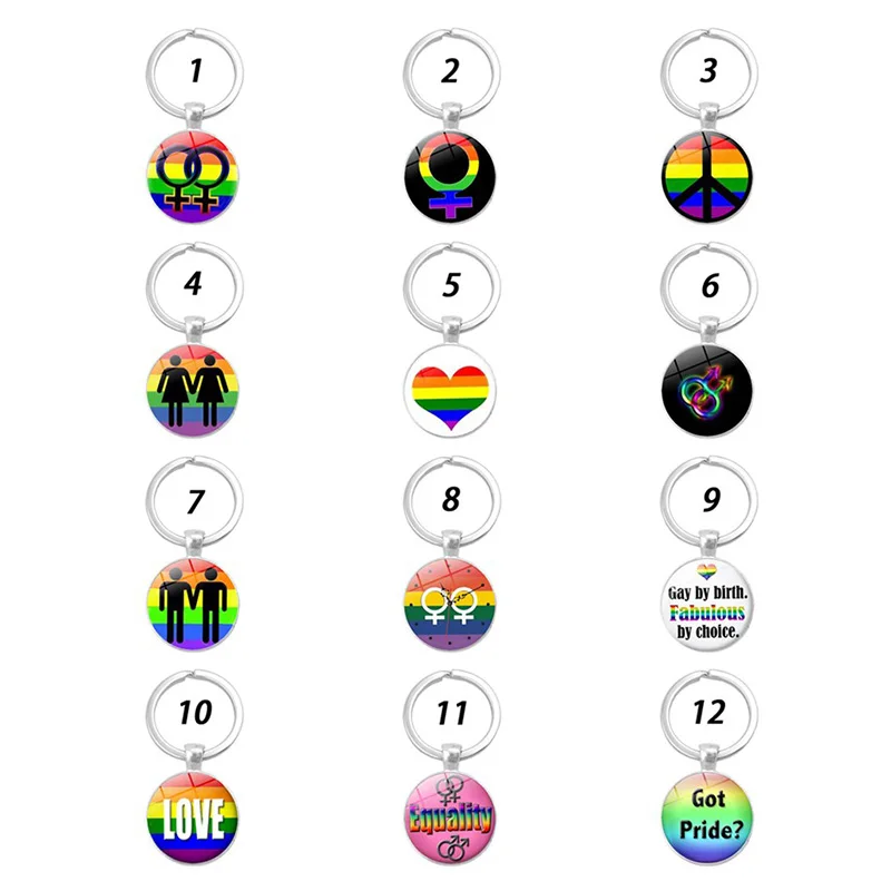 Men Women Gay Pride Rainbow Photo Cabochon Glass Pendant Keychain and Jewelry Accessories Key Chain Ring | Украшения и аксессуары
