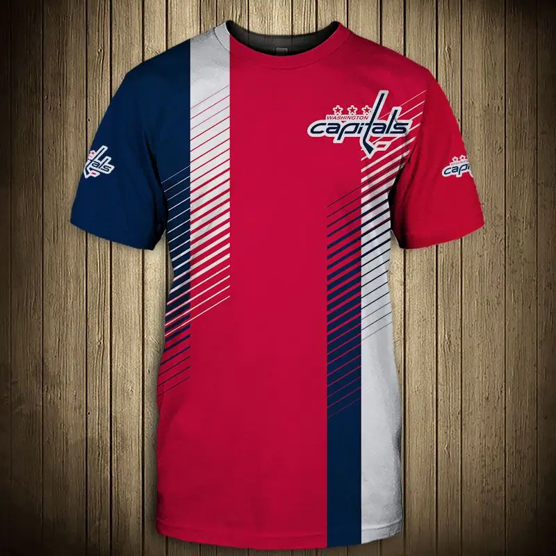 

Washington Fashion Casual Men Capitals t-shirt Stripe Stitching Graffiti English Letter Printing Cool Tops