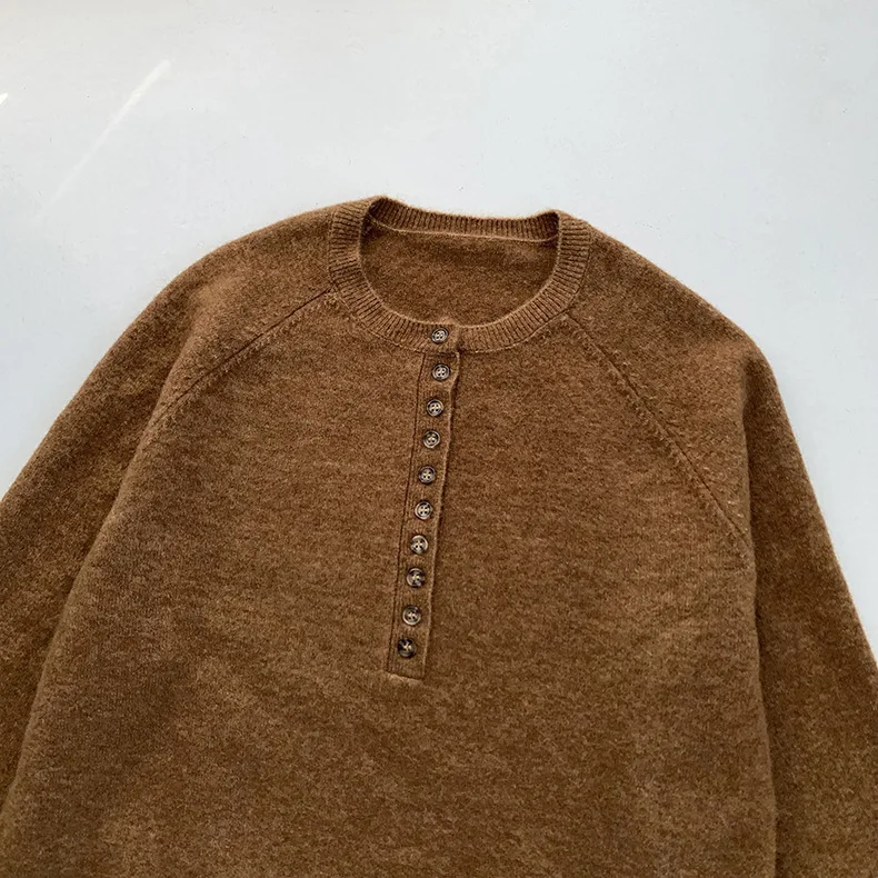 

Women's Solid Color Sweater Front Buttons O-neck Simple Long Sleeve 2020 New Knit Pullovers